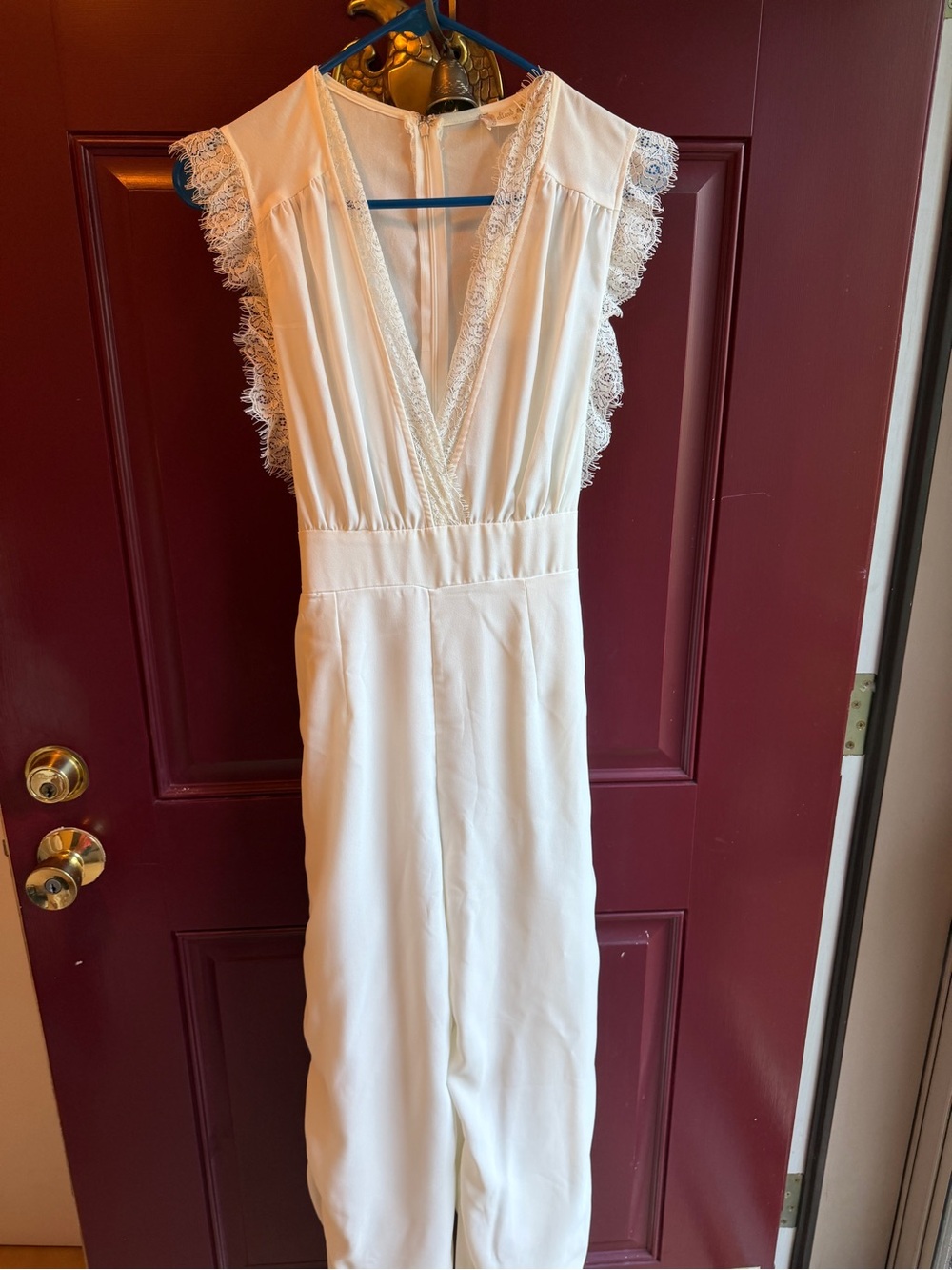 Altar'd State Ivory Lace-Trim V-Neck Jumpsuit